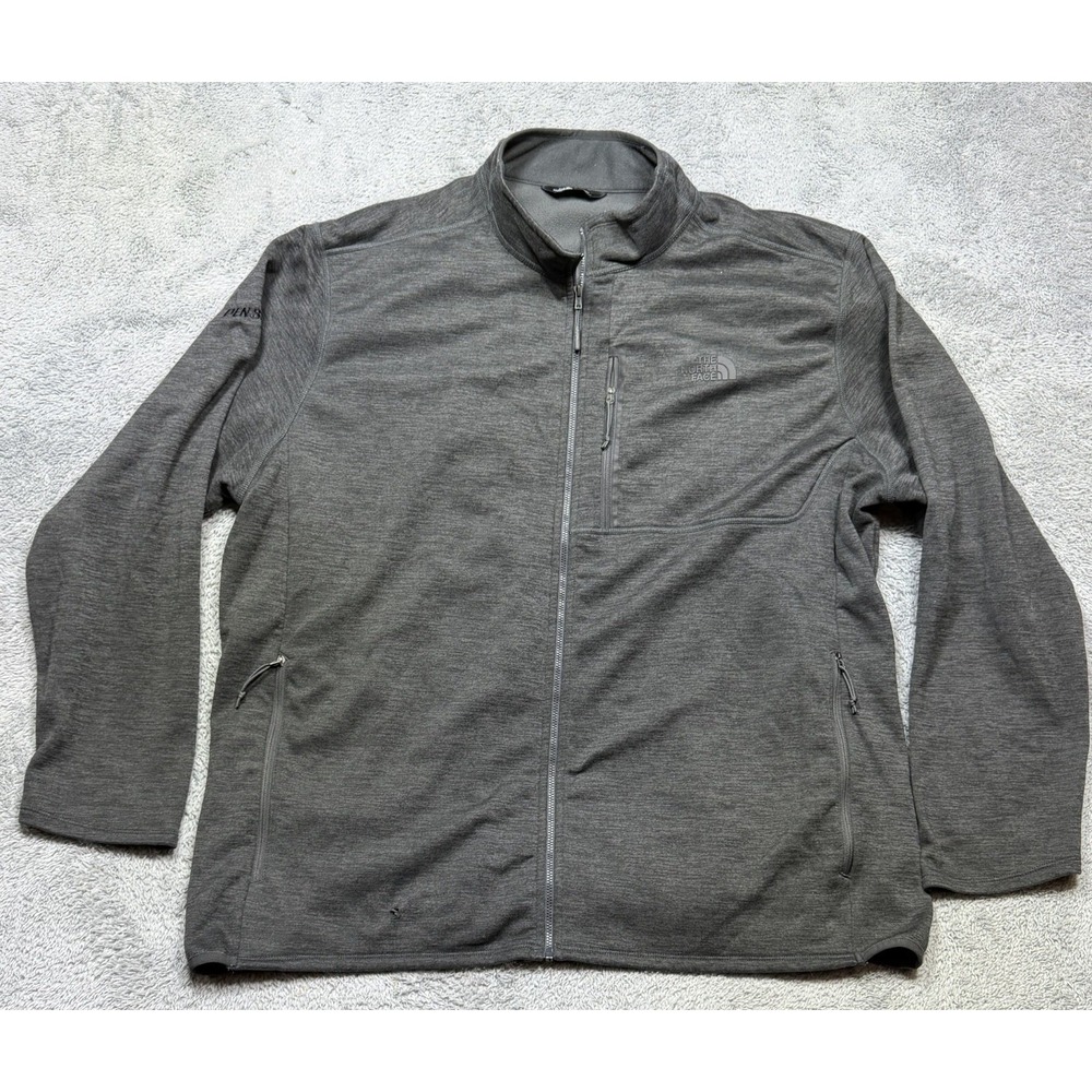 North Face Jacket Men's 3XL Gray Skyline Full Zip Fleece Outdoor Co. Logo *HOLE